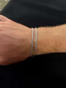 Men's Bracelet Set, Silver Color Rope/snake Design, Minimalist Chain Bracelet, Stainless Steel, Fashion Accessory for Men, Snake Cuff Bracelet