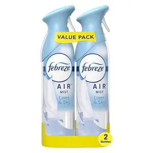 Febreze Air Mist Air Freshener Spray, Odor-Fighting Room Spray, Air Fresheners for Home and Bathroom and Kitchen, Aerosol Can, Linen & Sky Scent, 8.8oz, 2 Count