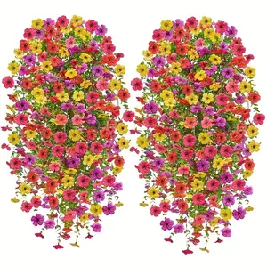 8-Pack Artificial Hanging Flowers, Faux Floral Garland, Vibrant Colors, Silk Violet Fake Plants with Eucalyptus Leaves, UV Resistant, Home Garden Decor