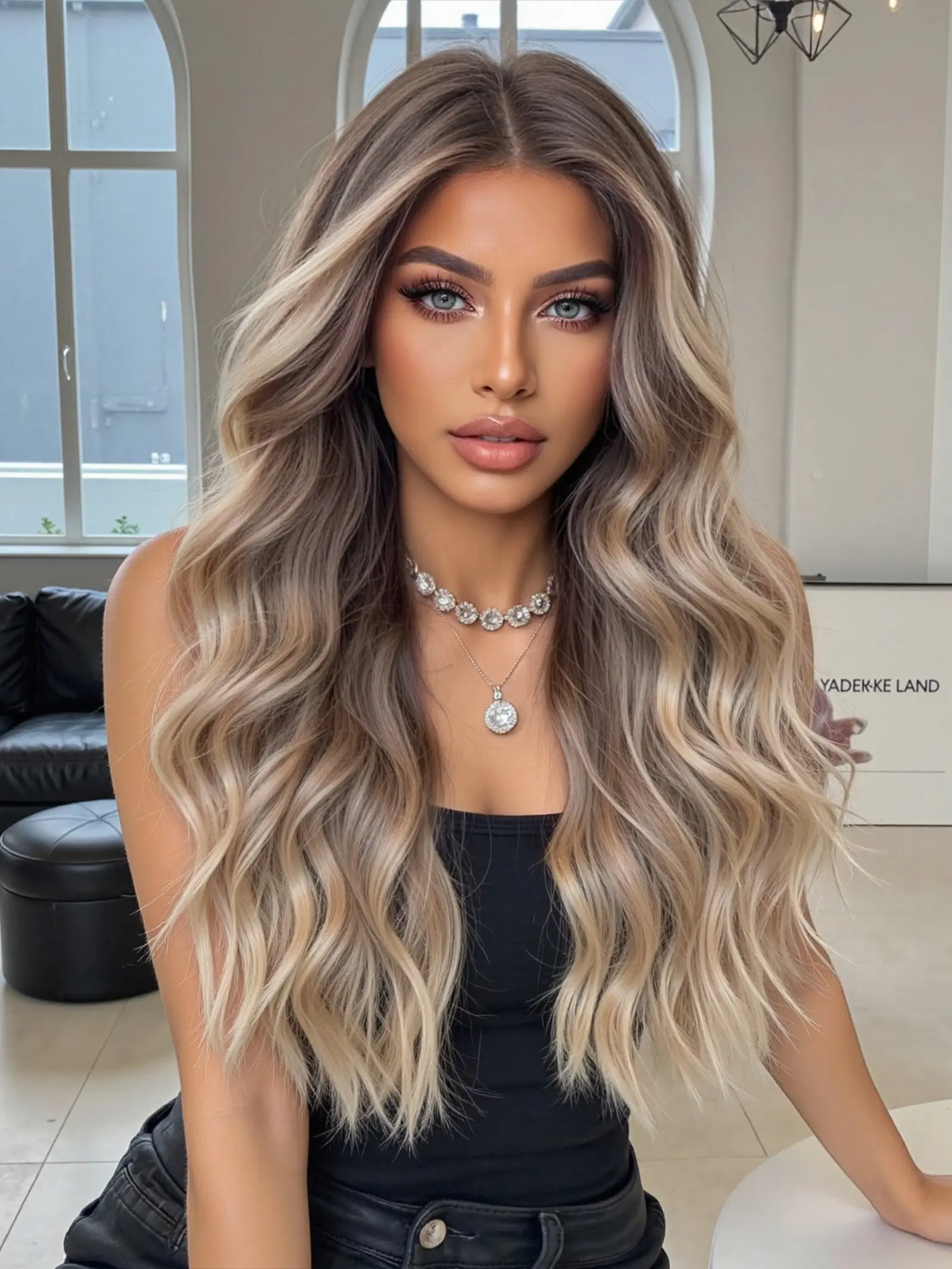 Topshe Gradient Wig, Ombre Wavy Wigs, Wigs Without Bangs, Medium Length Wavy Synthetic Hair, No Bangs, Comfortable & Breathable, Perfect for Daily Wear & Parties