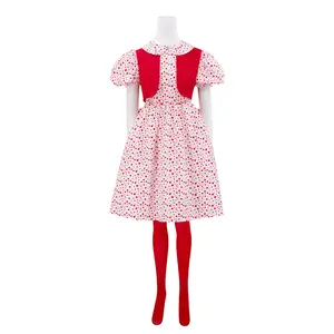 Women‘s Cindy Lou Christmas Costume Dress with Vest Bow Socks Headband Necklace for Halloween