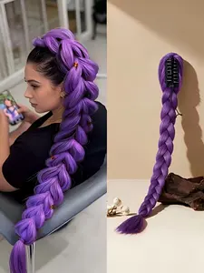 Kpop Anime Long Hair Fishbone Braid Clip-On Ponytail Wig, Heat-Resistant Fiber, Wavy, Ideal for Adult Women, Cosplay, Festive Wear