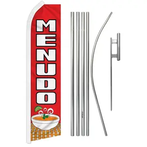 Menudo Complete Super Flag & Pole Kit - Aluminum Interlock Poles, Large-Size Polyester Flag, Unique Print Steel-Reinforced Wind-Resistant Outdoor Banner for Home Decor, Festive Party Backdrops