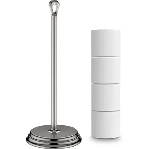 Toilet Paper Holder with Rustproof, Metal Free Standing Toilet Paper Stand Storage for Bathroom, Tissue Paper Roll Holder for Bathroom Accessories (Brushed Nickel)