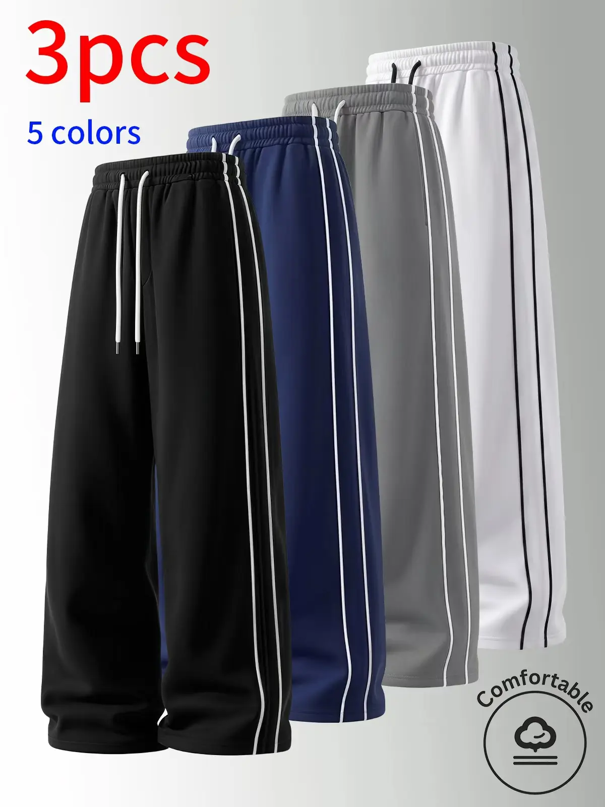 Men's Sports Pants,Solid Color Drawstring Waist Loose Fit Stripes Design,Classic Fashion Athleisure Style unisex Trousers,For Spring/summer/Autumn/Winter,Daily Wear,outdoors,School,Going Out,Casual Menswear,Please place an order according to size chart