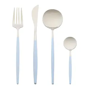 REGALWOVEN 4 Pieces Silverware Set, Stainless Steel Flatware with Spoons and Forks Set, Serving Utensils Set for Kitchen Eating Tableware 4 PCS Blue