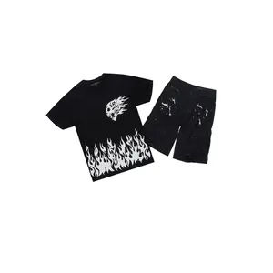 Bubble Black/White T-Shirt/Denim Short Set