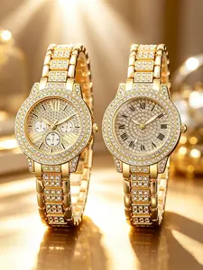 Elegant Ladies Watch Set, Quartz Digital Watch with Alloy Case, Rhinestone Decorated Watch, Crystal Rhinestone Bracelet, Perfect Mother's Day Gift