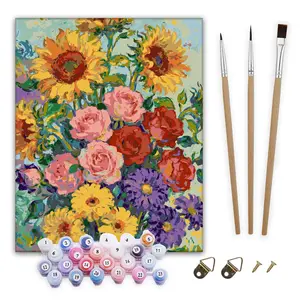 Vivid Petals Paint By Numbers Kit DIY with Sunflowers Roses and Daisies Includes Brushes and Paints for Creative Art Projects Beginner wall decoration decor gift