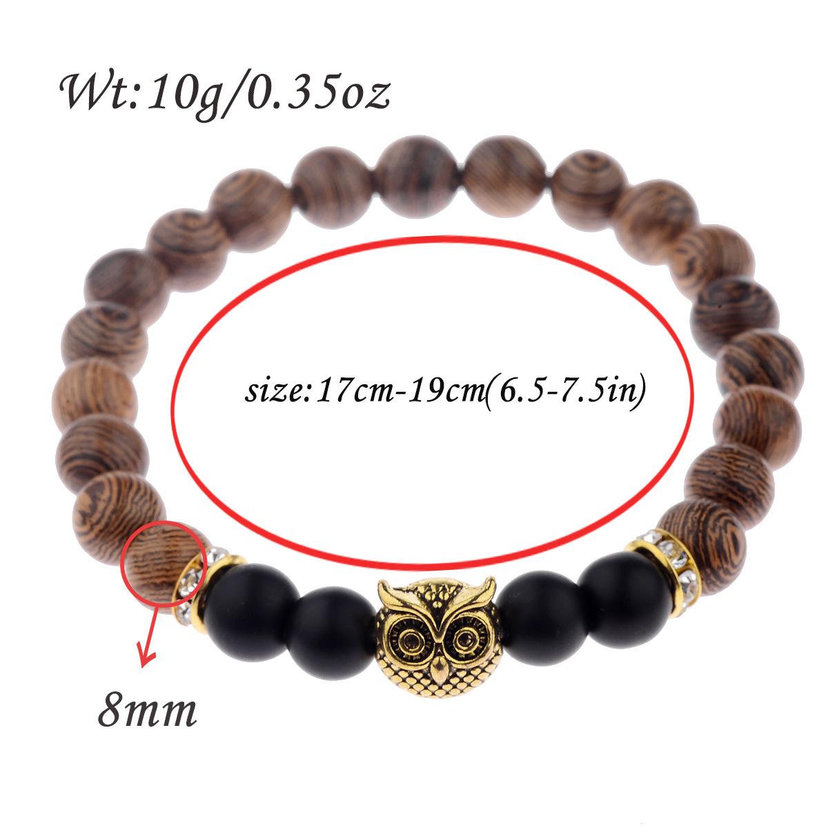 Owl frosted stone lifeline wood grain bracelet