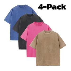 4-Pack Unisex 100% Cotton Vintage Wash T-Shirts, Essential Crewneck Tees for Streetwear, Travel, Music Festivals & Everyday Basics, Soft Pre-Shrunk Wardrobe Bundle