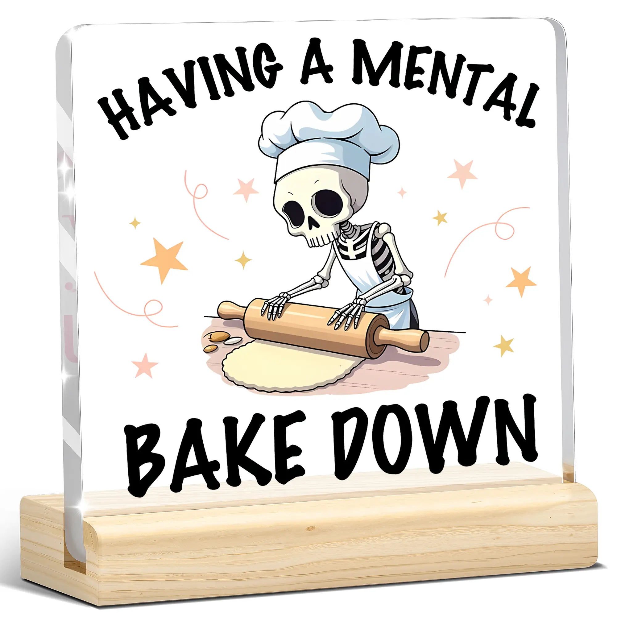 1pc Funny Baking Skeleton Acrylic Sign, Mental Bake Down Acrylic Sign for Bakers, Culinary Students, Office Desk Humor, Kitchen Accent, Home Decor, Birthday Gift, Halloween Accessories, Desk Decor, Room Accessories, Office Decor and Accessories