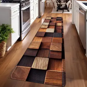 1PC， Multicolor Wooden Block Wall Patterned strip rugs, home décor, bathroom mats, entryway mats, bathroom non-slip mats, indoor entrance rugs, bedroom bedside mats, kitchen mats, hallway rugs, flannel sponge rugs, hallway runner rugs