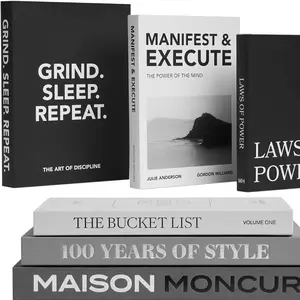 Black & White Decorative Books Set of 3 – Coffee Table Decor with Removable Covers, Faux Books with Real Blank Pages, Motivational Home & Desk Decoration