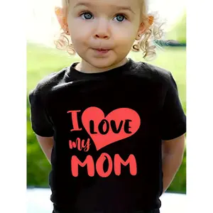 Baby's I LOVE MY MOM Printed short-sleeved T-shirt, casual jumper, summer Mother's Day top