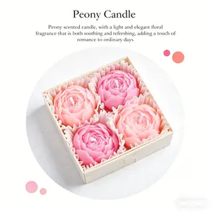 4-Pack Peony Flower Scented Candles, Handcrafted Petal Texture, Soft Macaron Colors, Warm Light Glow & Floral Fragrance, Romantic Decorative Home Ambiance