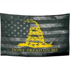 Don'T Tread On Me" Rattlesnake Banner - Vintage Black American Flag Design, Polyester Peach Skin Fabric, Horizontal Graphic Tapestry For Home Decor, Patriotic Wall Art | Distressed Flag Look | Knitted Texture Fabric boys and girls room deco