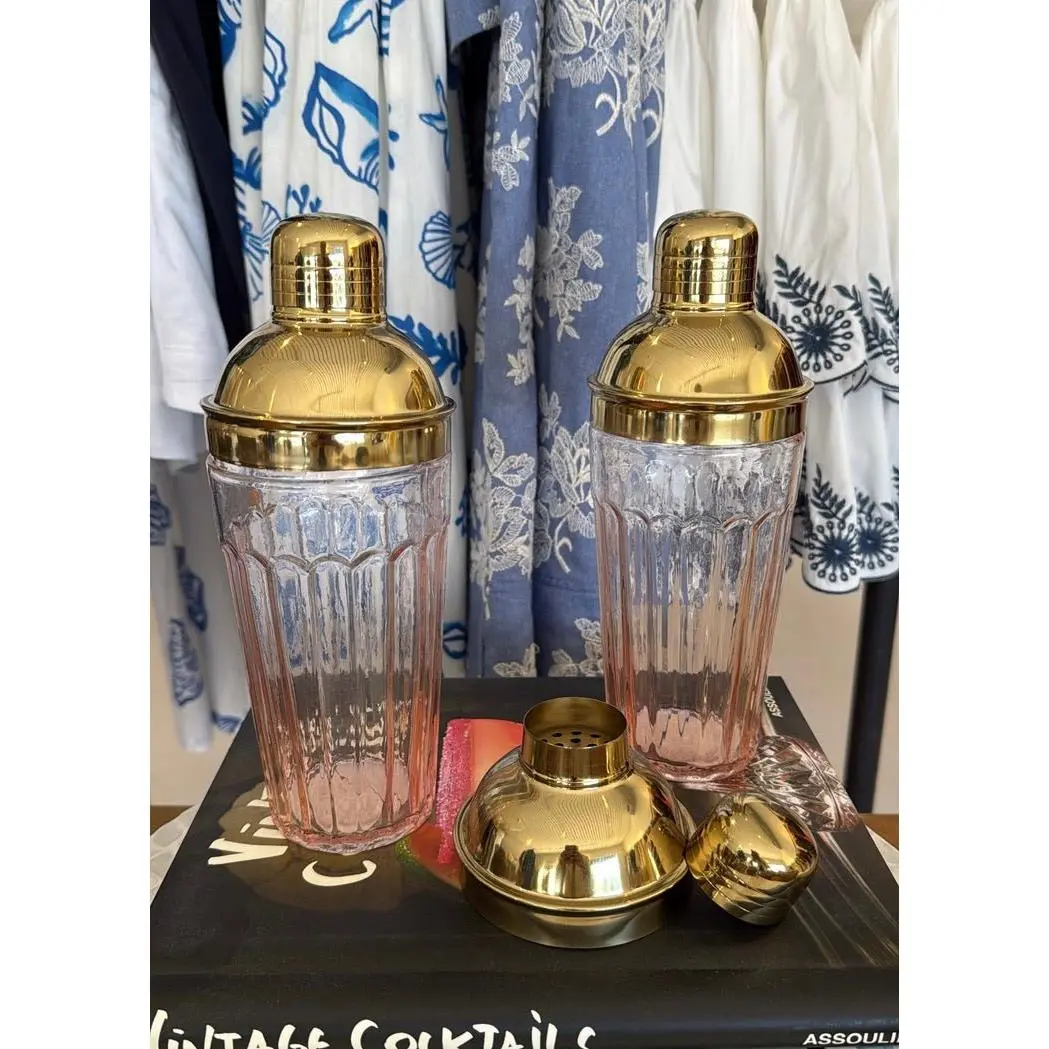 Cocktail Shaker - Pink Crystal with Gold Lid - Perfect for Bar Carts - Simple Fun Aesthetic Design