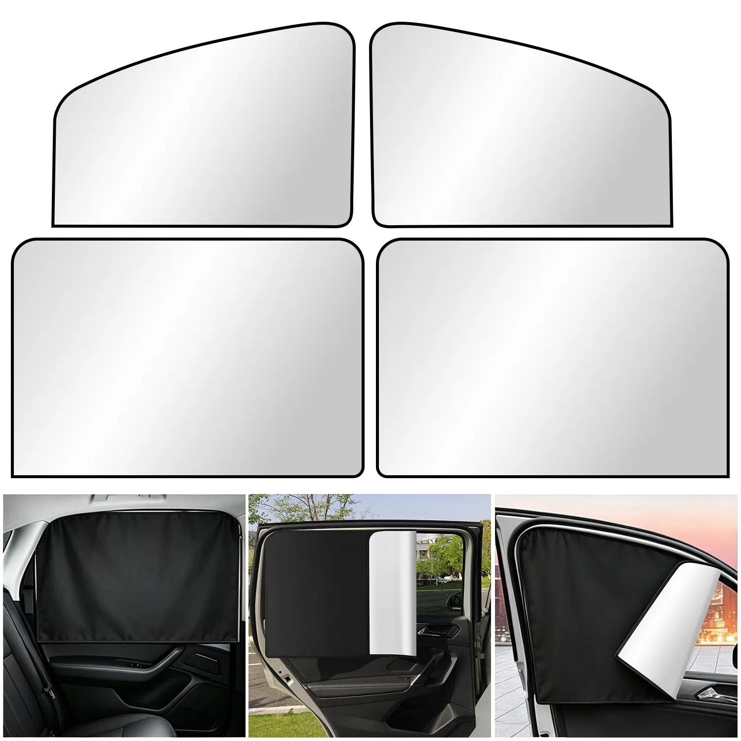 Holographic Front & Rear Car Window Shades, Magnetic Car Side Window Covers, Blackout Auto Privacy Curtains for Blocking Sunlight, Camping, Napping, Sleeping, Breastfeeding (4PCS)