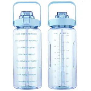 Large Leak-Proof Sports Water Bottle with Straw and Time Markers, 64oz Capacity, Ideal for Outdoor Activities, Durable and Reusable, Sports Drinking Bottle