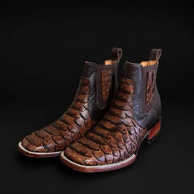 Men python print boots/botin 100% cowhide leather