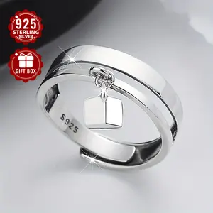 1PC S925 Sterling Silver Simple Double-layer Creative Small Cube Couple Ring Fashion Trend Hip-hop Punk Style Men And Women Index Finger Ring Suitable For Party Gatherings (about 3.7 Grams)