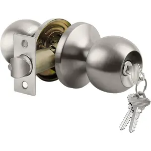 Keyed Entry Door Knob with Lock, Interior and Exterior Door Lock, Standard Ball, Satin Nickel