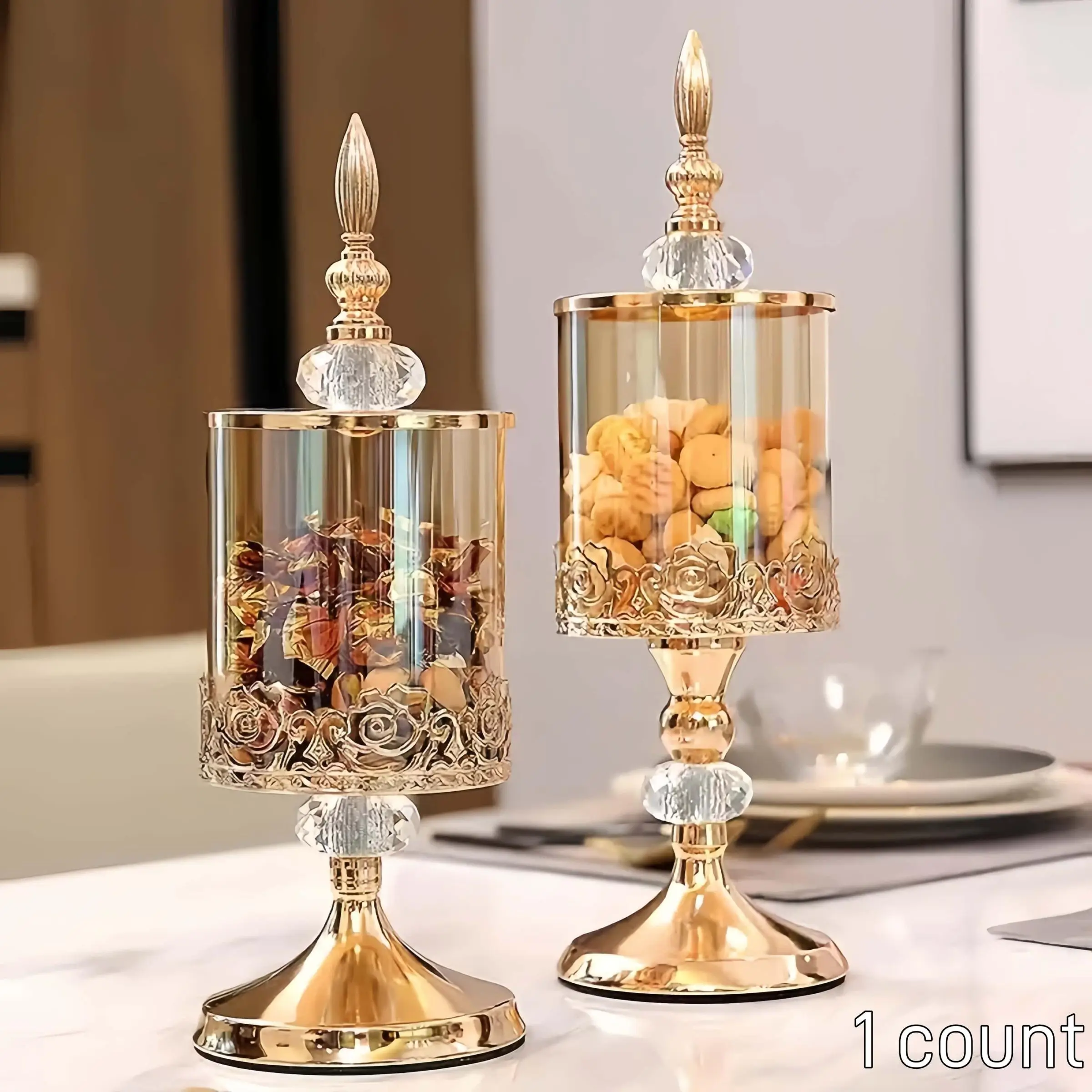 Vintage Clear Storage Jar with Airtight Lids, 1 Count Elegant Nuts Candy Containers Storage Box, Golden Snack Container, Decorative Storage Glass Jar