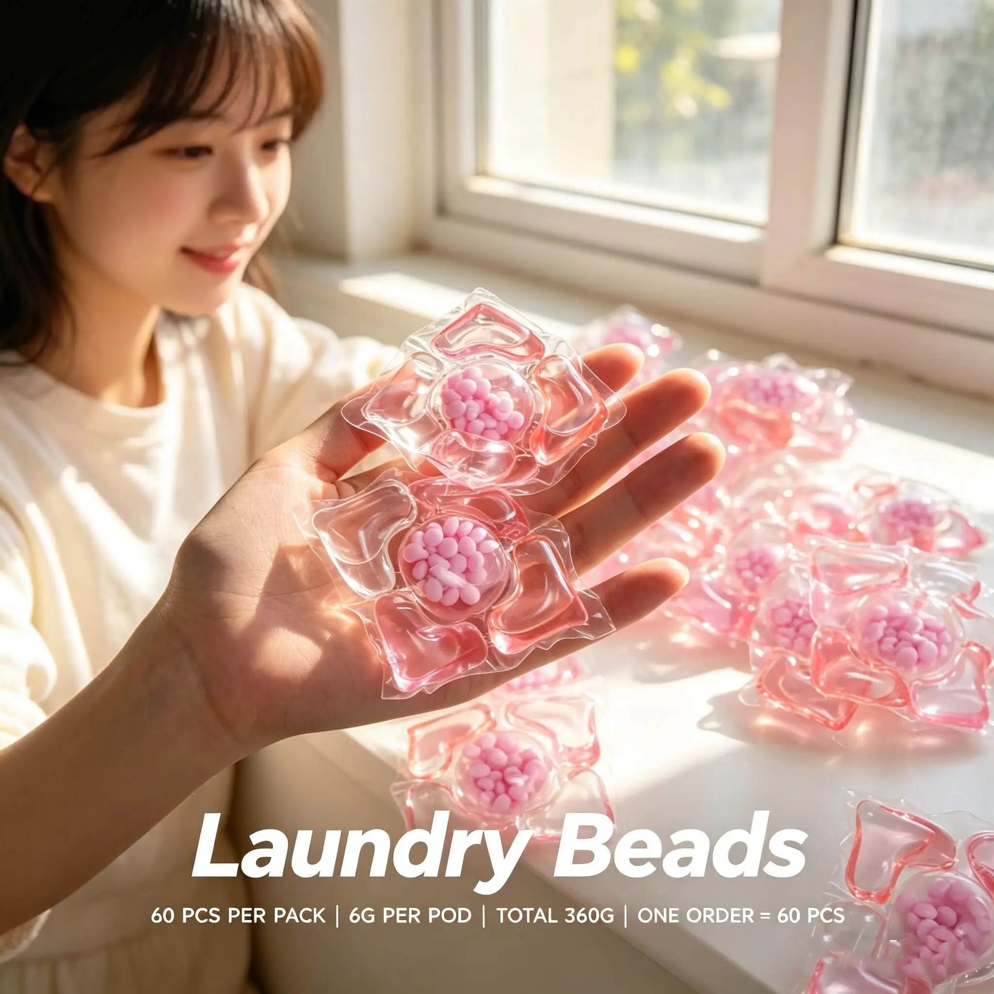 60 Pcs Cherry Blossom Laundry Beads, Five-In-One 5D Fragrant Beads, Long-Lasting Multi-Effect Laundry Liquid Beads, Household Cleaning Essentials, Laundry Detergent Beads, Fragrance Detergent Beads, Scented Detergent Balls