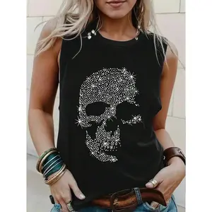 Women's Round Neck Sleeveless Summer Sun Pattern Casual Versatile Tank Top Tanktop Womenswear