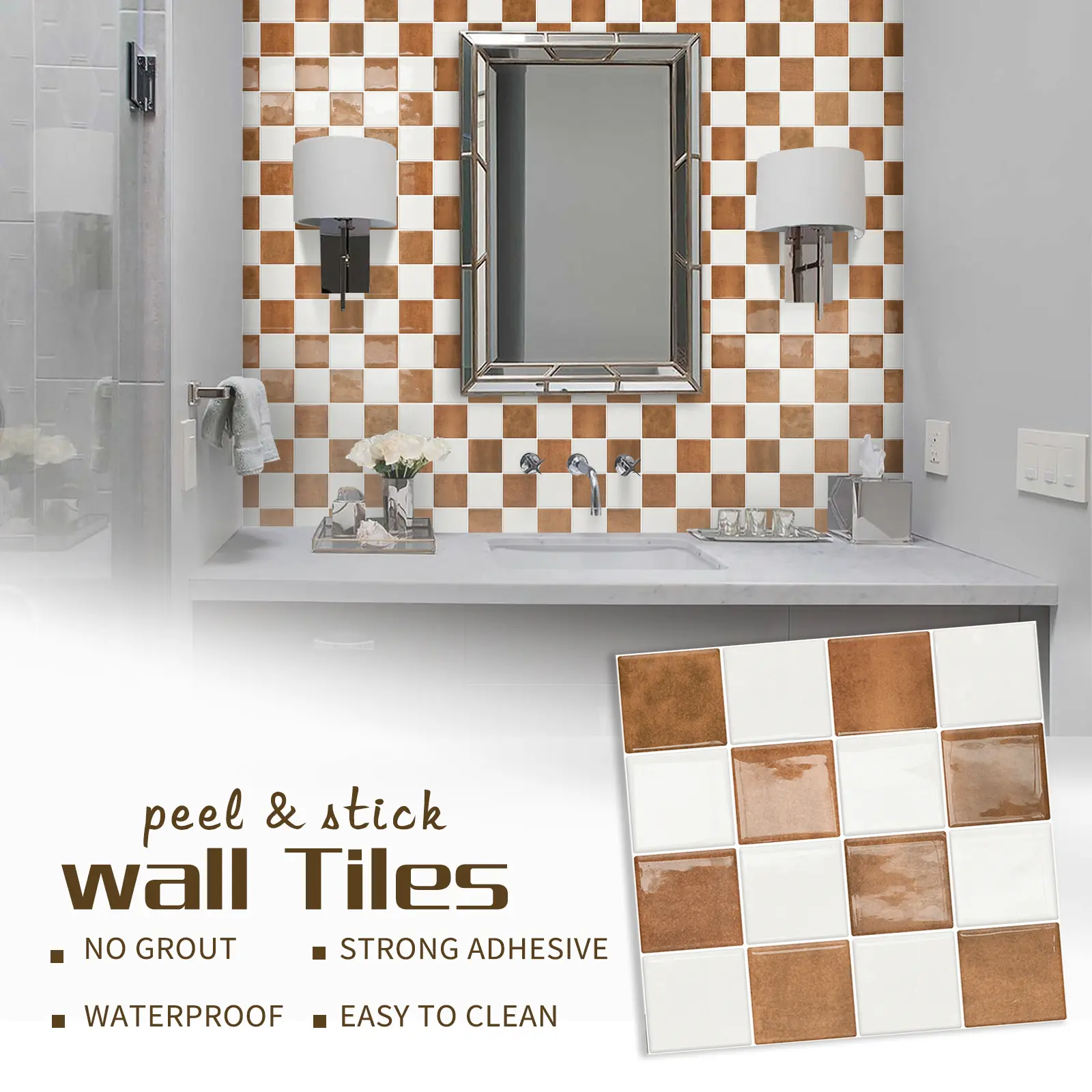 MOONFUN 10-Pcs Glossy White Checkered Terracotta Peel and Stick Wall Tiles (9in x 9in), Apartment-Friendly Vinyl Backsplash Decals, Waterproof Stain-Resistant for Modern Farmhouse Kitchen Bathroom DIY Makeover unique decor Butterfly Hollow