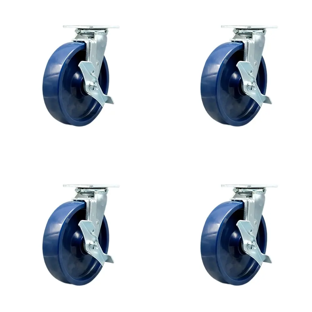 Service Caster SCC-30CS820-SPUR-TLB-BSL-2 Solid Polyurethane Swivel Top Mount Castors, Heavy Duty with 8 in. Wheels - Set of 4