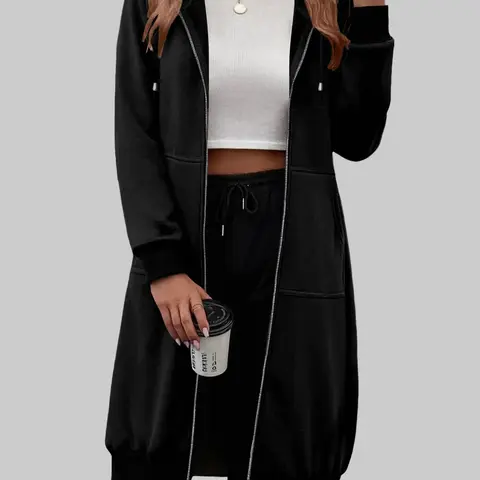 ZEAGOO Women's Minimalist Fitted Cut Hoodie with Hood - Zipper Sweatshirts Zip-Up Long Sleeve Solid Colors Casual Streetwear Tunic Jacket, S-XXXL Basic Tops