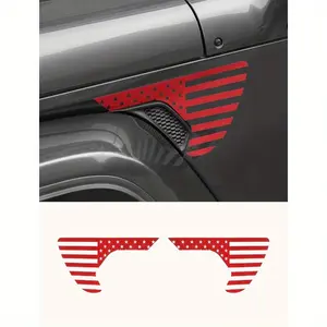 American Flag Fender Side Vent Decals for Jeep Wrangler JL JLU for Gladiator JT 2018Present Red Carbon Fiber Vinyl Graphic Sticker, Easy Peel Stick Exterior Trim Accessories