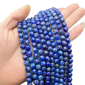 Natural Lapis Lazuli 6mm-12mm Faceted Star Cut Loose Beads Afghanistan Raw Ore 15.5 Inch DIY Jewelry Making for Bracelet Necklace Earring