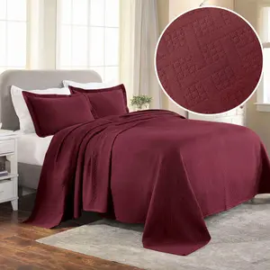 Lightweight Cotton Matelassé Bedspread Set 3-Piece Basketweave Jacquard