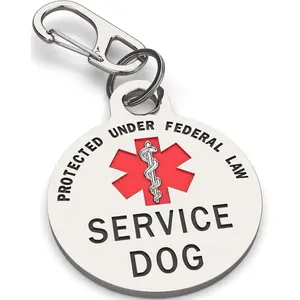 Double Sided Service Dog Tag with Federal Protection & Red Medical Alert Symbol 1.25 Inch Durable Pet ID Tags Easily Attach to Collar Harness Vest