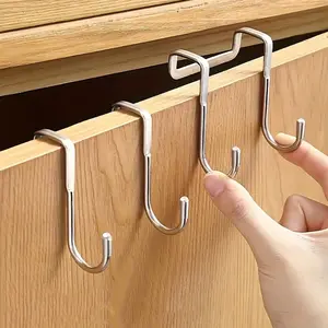 2 Pcs Stainless Steel S-Shaped Double Hooks No-Drill Mount for Clothes, Towels & Kitchenware on Wall & Cabinet Door