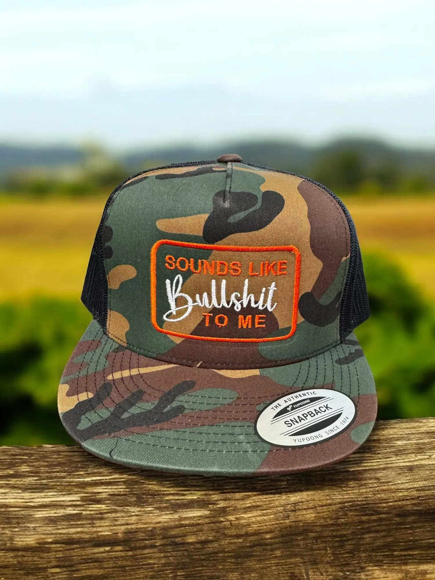 Funky Embroidered Letters Graphic Trucker Hat - "Sounds Like Bullshit to Me" Supportive Slogan, Humorous Badge, Auto-Adjustable Headband Fashion Accessory, Camo Trucker Hats, Funny Hat, Bold Text Hats