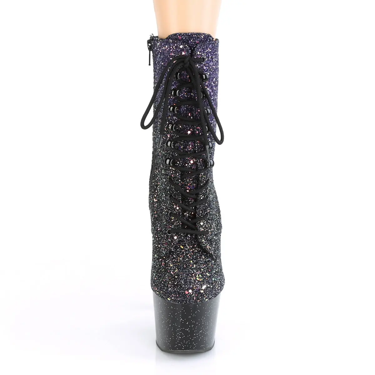 Women's Lace Platform Heels - 7-in Zip-Up Boots, ADORE-1020OMBG Purple Glitter Style, Glamorous Heels for Women with Height Increase Solutions, Footwear