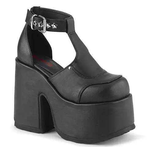 Demonia Camel-103 Women's Black Vegan Leather Footwear - 5" (127mm) Chunky Block Platform Heels Sandals, Stylish All-Seasons Casual Shoes