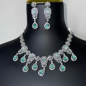 Teal Crystal Necklace and Earring Set