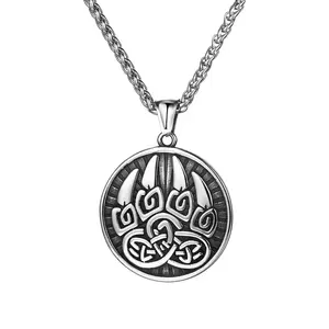 Bear Claw Pendant Necklace: Celtic Stainless Steel Wolf Claws Amulet Viking Norse Jewelry for Men