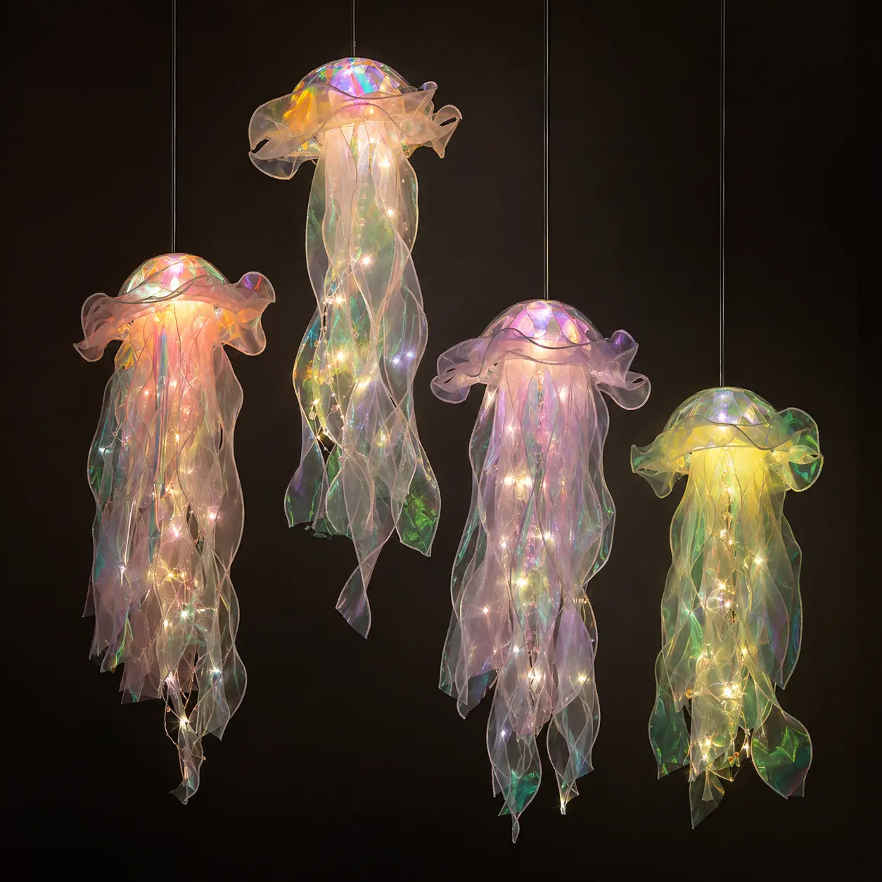 Light Up Jellyfish Lantern for Kids, Hanging or Handheld LED Party Decor with Iridescent Ribbons for Bedroom Decor, Festivals and Gifts