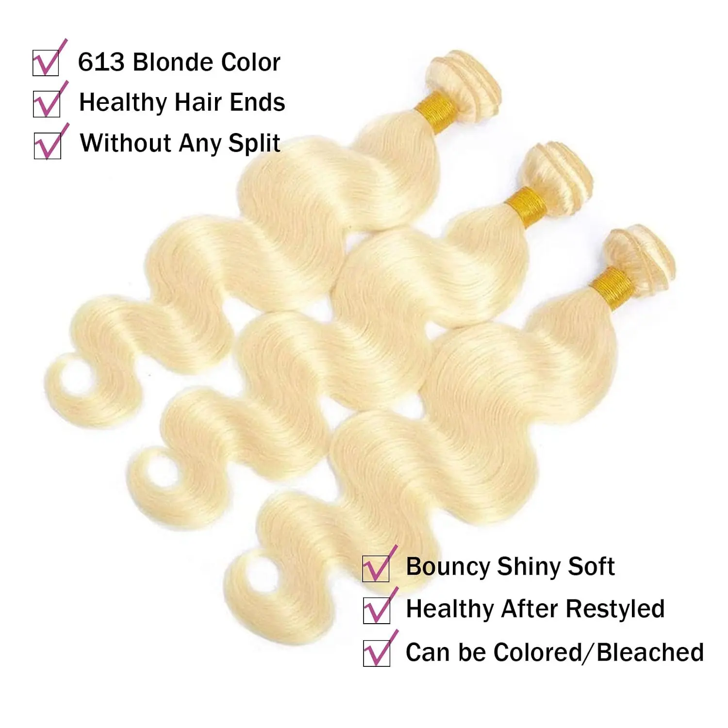 Blonde Bundles Human Hair 613 Body Wave Human Hair Bundles 18 Inch, 100% Unprocessed 14A Grade Brazilian Virgin Raw Weave Bundles Human Hair 1 Bundle 100G Human Hair Extensions for Women