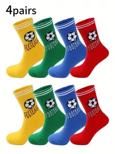 4 Pair Stylish Mid-Calf Socks for Boys and Girls, Features Sports and Soccer Patterns, Perfect for Everyday Wear