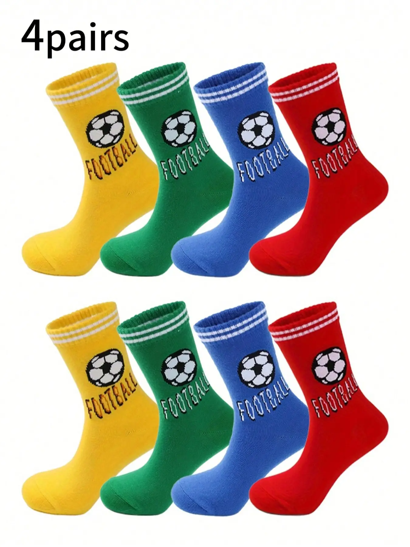 4 Pair Stylish Mid-Calf Socks for Boys and Girls, Features Sports and Soccer Patterns, Perfect for Everyday Wear