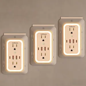 Wall Charger, 10-In-1 Multi Plug Outlet Wall Outlet Extender with Night Light,6 Wide AC Outlets And 4 USB Ports (2 Type-C),3-Sided 1050J Power Strip Multi Plug Adapter Spaced for Home Travel Office