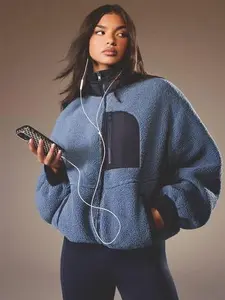 MISSGUIDED Oversized Sherpa Fleece Jacket With Navy Panel