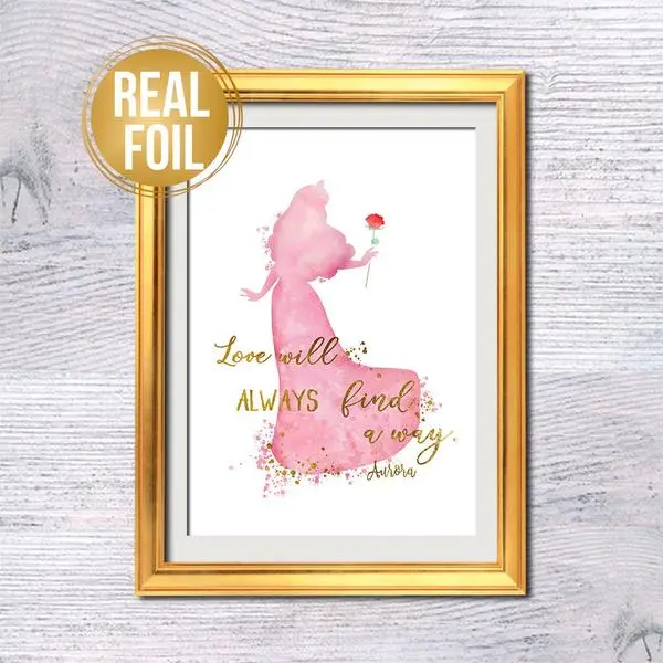 Princess Aurora Real Foil Print - Girls Room Decor Poster